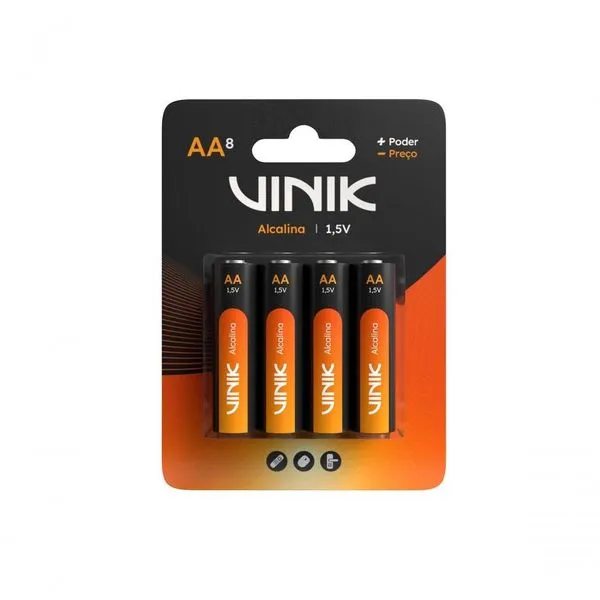 Pilha Alcalina AA 1,5V Blister com 8 Unidades VP2AB8A para Dispositivos Eletrônicos Vinik Pilha Alcalina AA 1,5V VP2AB8A Kit com 8 Unidades para Uso Geral Vinik