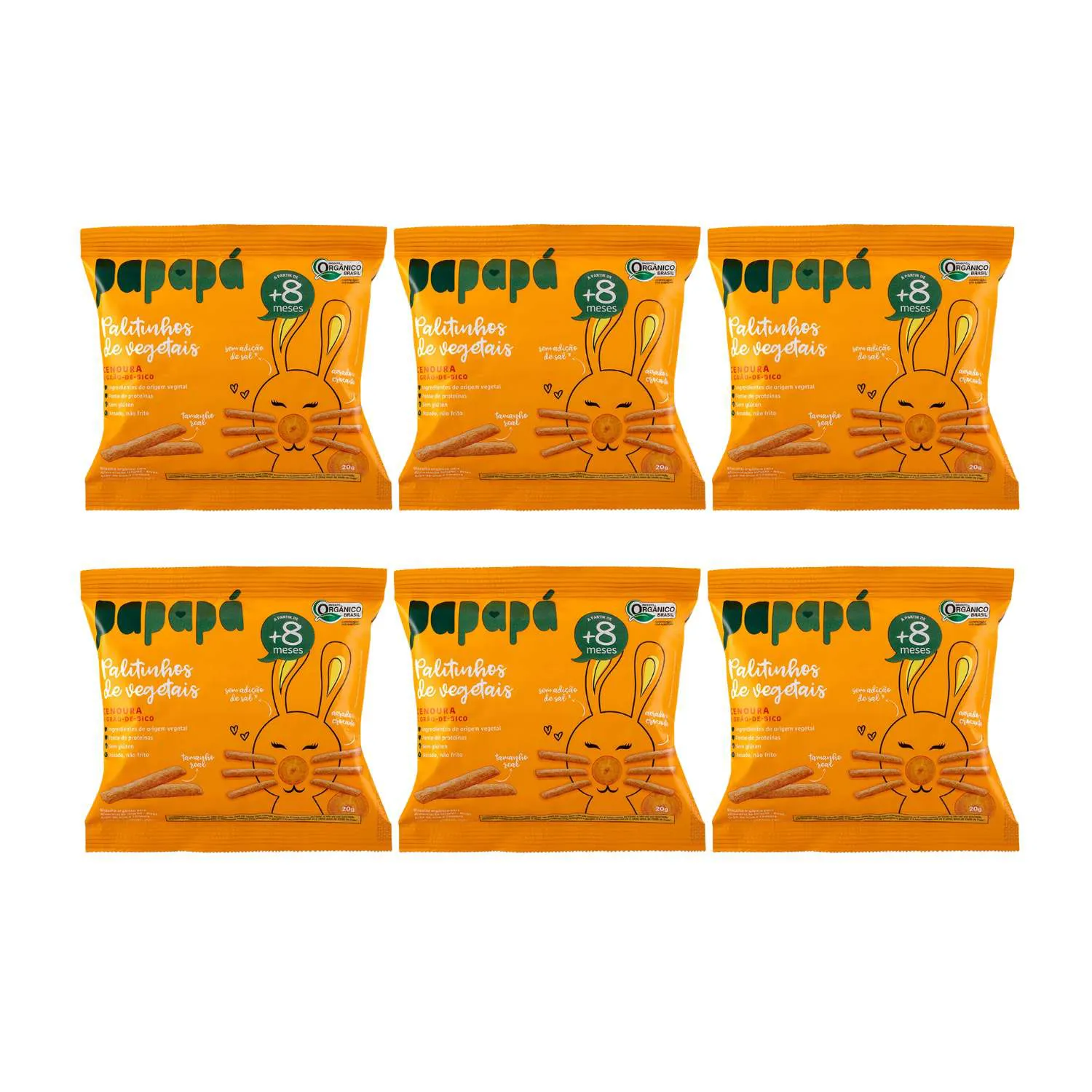 Kit Palitinhos De Vegetais Cenoura Grão De Bico Papapá - 6 Unidades 20g