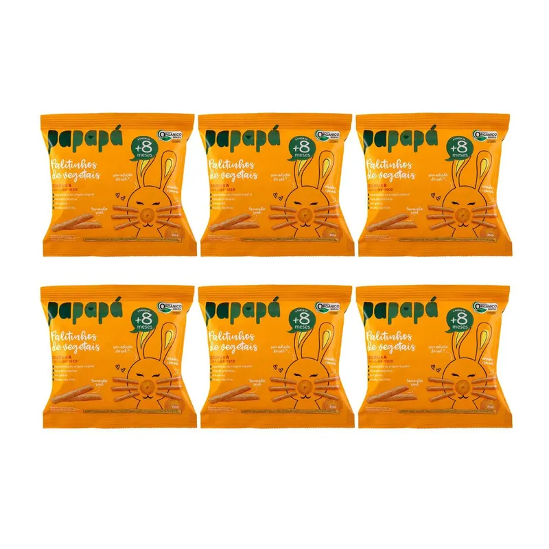 Kit Palitinhos De Vegetais Cenoura Grão De Bico Papapá - 6 Unidades 20g