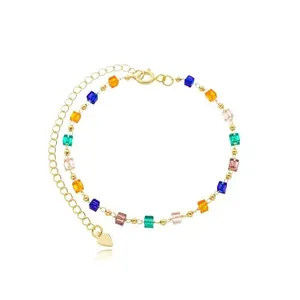Tornozeleira Missangas Coloridas Banhada A Ouro 18k