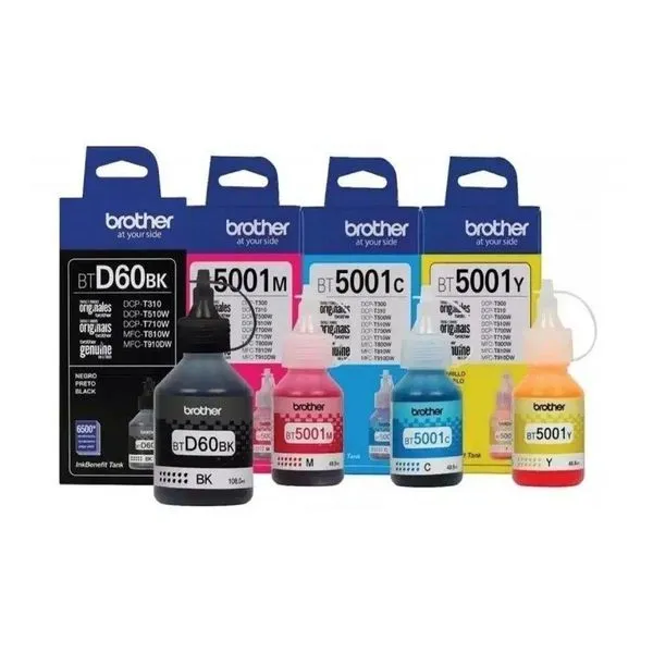 Kit 4 Refil De Tinta Brother D60 / 5001 Original 4x Cores Para Mfc-t800w Btd60bk E Bt5001