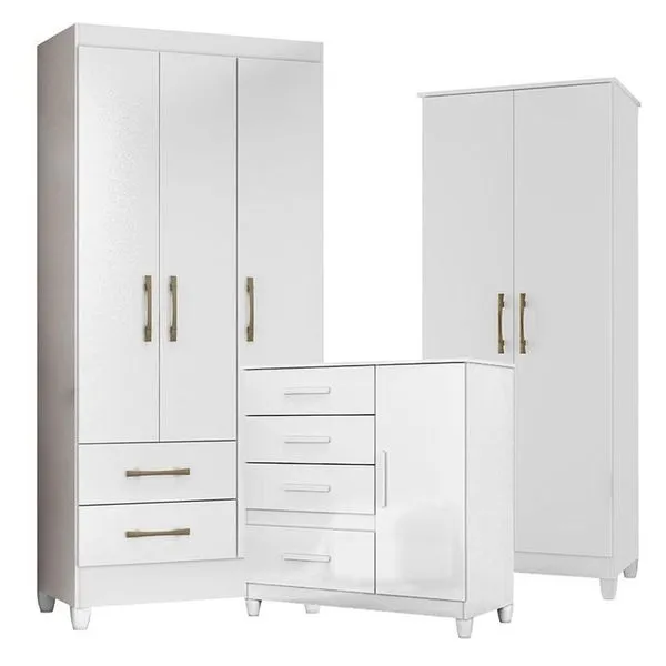 Guarda Roupa Infantil Lima com Cômoda Vênus e Armário Multiuso Jade 3 Portas Giratórias 2 Gavetas MDP Branco Flex Guarda Roupa Infantil Lima com Cômoda Vênus e Armário Multiuso Jade 3 Portas Giratórias 2 Gavetas