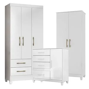 Guarda Roupa Infantil Lima com Cômoda Vênus e Armário Multiuso Jade 3 Portas Giratórias 2 Gavetas MDP Branco Flex Guarda Roupa Infantil Lima com Cômoda Vênus e Armário Multiuso Jade 3 Portas Giratórias 2 Gavetas