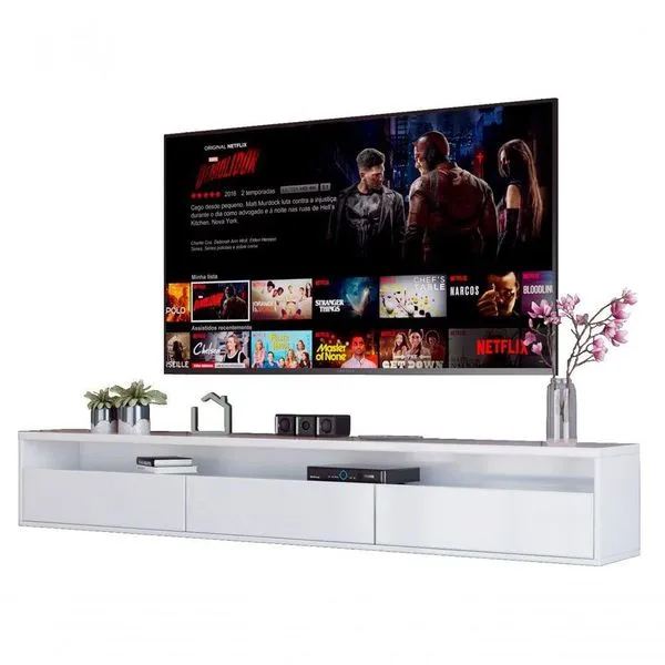 Rack Suspenso Para Tv Life 1.36 Branco Acetinado - Móveisaqui