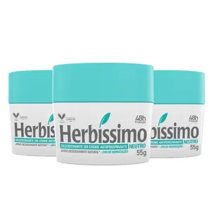 Kit Desodorante Creme Antitranspirante Neutro Herbíssimo 55G - 3 unidades