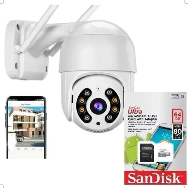Kit Camera Ip Icsee Wifi + Cartão De Memória Sd 64gb