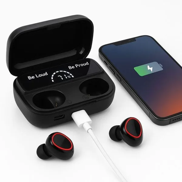 Fone de Ouvido sem Fio M10 Bluetooth com Estojo Powerbank e Iluminação RGB para Som Potente Preto Fone de Ouvido sem Fio M10 Bluetooth com Estojo Powerbank e Iluminação RGB Preto