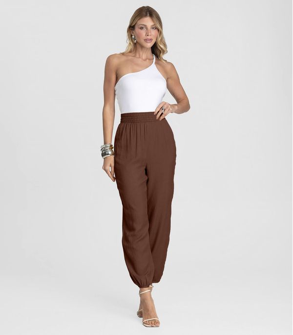 Calça Feminina Aladim em Tecido Viscose Dianna Marrom P