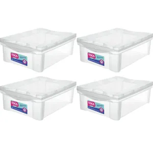 Kit 4 Caixas Organizadoras Plásticas com Tampa Empilhável 13,5L Transparente Ordene Radical Color