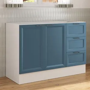Balcão 2 Portas 3 Gavetas 120cm sem Tampo Soho CabeCasa MadeiraOriginals Branco/Azul Branco/Azul