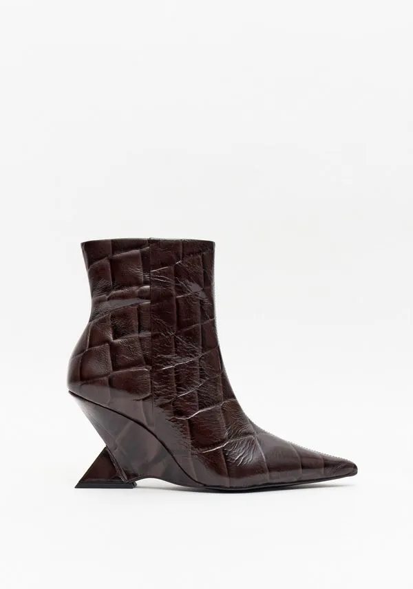 Bota Cano Baixo Couro Croco Marrom 39