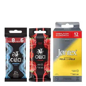 Kit Olla Preservativo Morango 6 Unidades + Sensitive 8 Unidades + Jontex Sensação Pele com Pele 12 Unidades