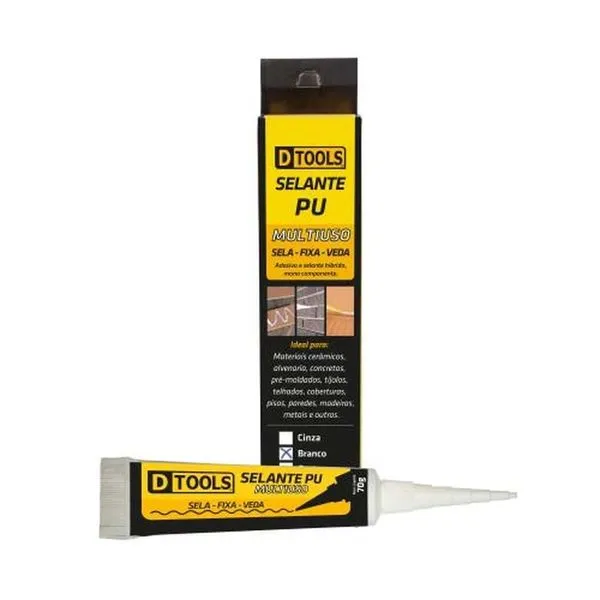 Selante Pu Multiuso Branco 70g Vedação Acabamento Colagem Alta Durabilidade Dtools Selante PU Multiuso Branco 70G Vedação e Acabamento em Diversos Materiais DTOOLS