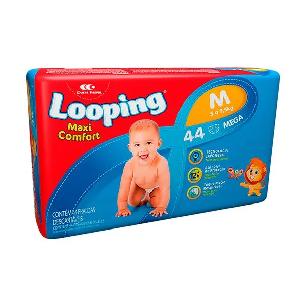Fralda Descartável Looping Maxi Comfort Mega M 44 Unidades