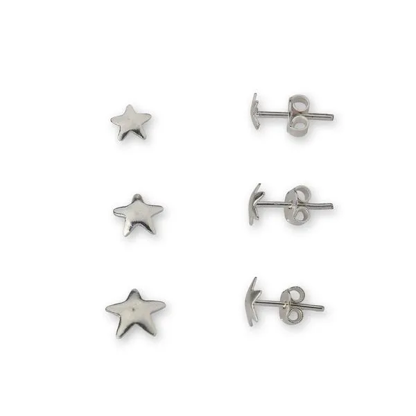 Kit Trio De Estrelas Polidas Em Prata 925