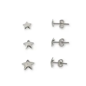 Kit Trio De Estrelas Polidas Em Prata 925
