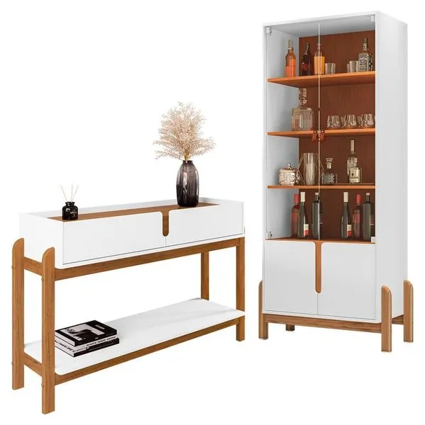 Cristaleira e Aparador Lizz 8 Portas 2 Gavetas MDF Fosco com Soft Close Branco Casa D Móveis Cristaleira e Aparador Lizz 8 Portas 2 Gavetas MDF Branco Casa D Móveis