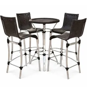 4 Banquetas Haiti + Mesa Bistrô Alumínio Com Tampo Tramado Preto