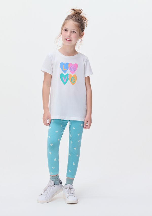 Conjunto Infantil Menina Camisa Manga Curta Com Calça Estampada - Azul 008