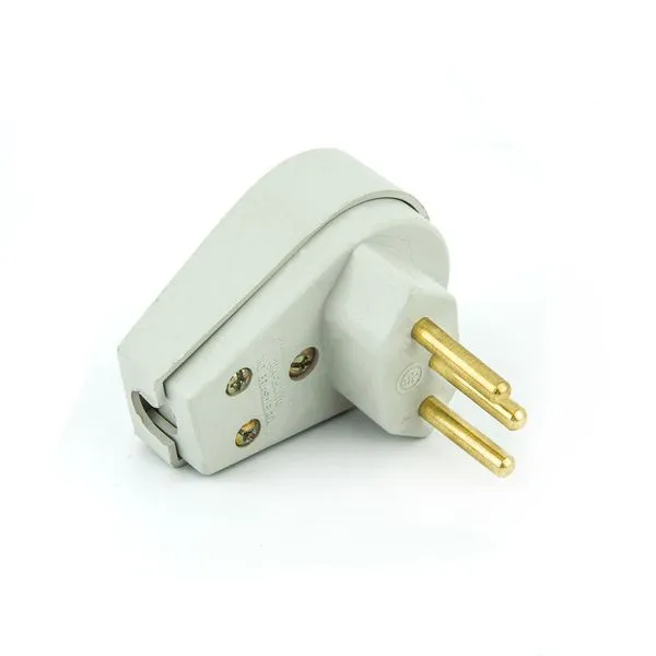 Plug Macho para Tomada Elétrica 10A de 90 graus Branco