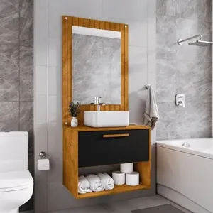 Conjunto Gabinete Com Espelheira Para Banheiro Orion Naturalle Preto Fosco
