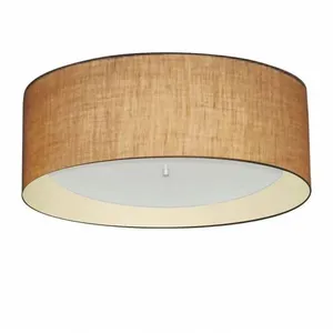 Plafon Cilíndrico Duplo Vivare Md-3008 Cúpula Forrada Em Tecido 60x25cm - Bivolt Palha-bege 127/220v