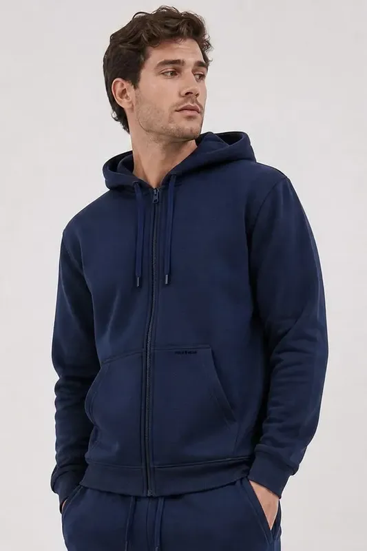 Jaqueta Moletom Masculina Com Zíper e Capuz Polo Wear Marinho Jaqueta Moletom Máximo Conforto Polo Wear Marinho