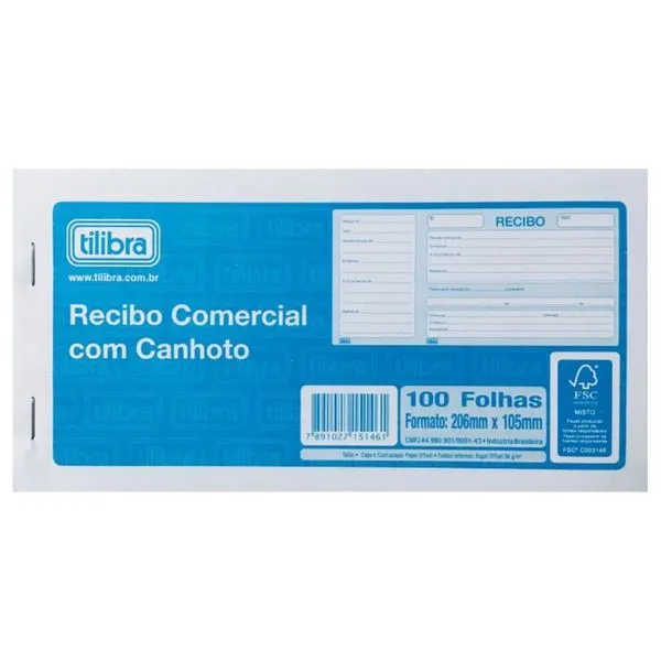 Bloco Recibo Comercial Com Canhoto 100 Folhas