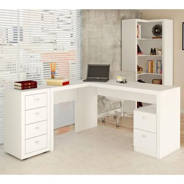 Conjunto Escritorio Completo 03 Peças Cj14 Branco Branco