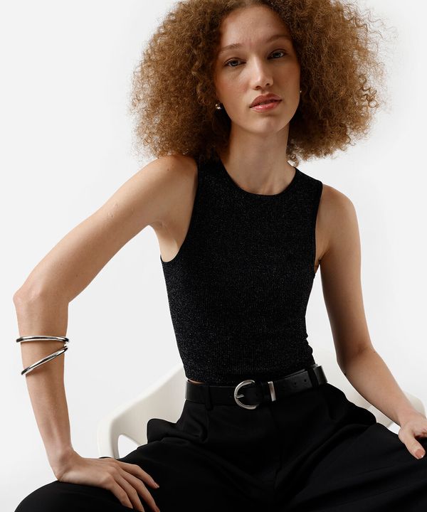 regata feminina em poliamida canelada com lurex preto P