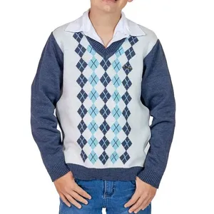 Blusa Tricô Kids Com Losango de Tricô Azul Mescla 12
