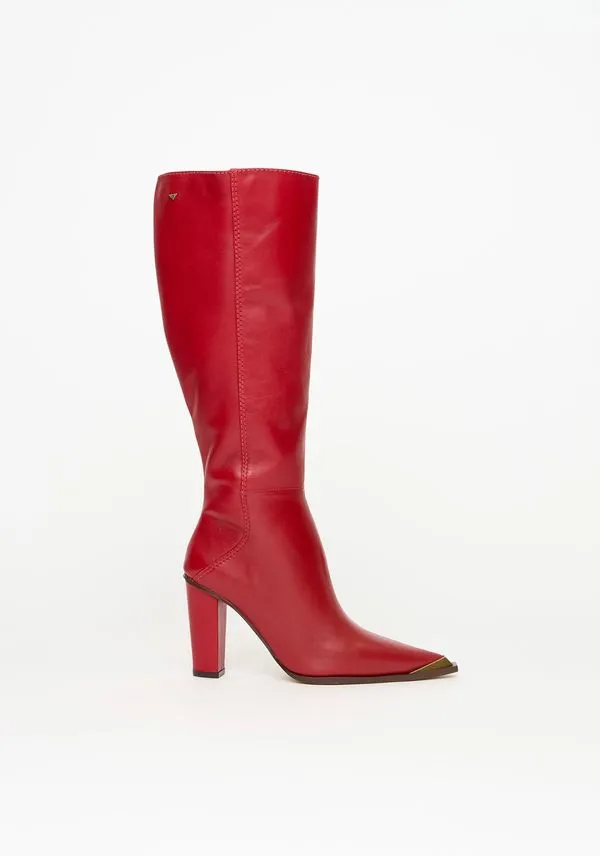 Bota Couro Cano Longo E Biqueira Vermelho 35