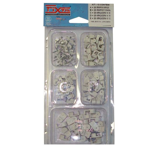 Kit de abraçadeiras para fios e cabo coaxial cinza Fixtil