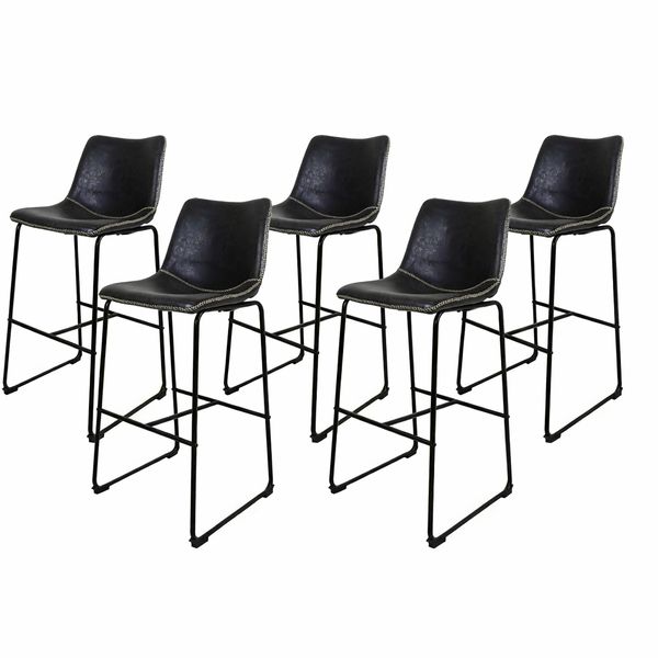 Kit 5 Banquetas Munich Estofadas Pretas com Encosto