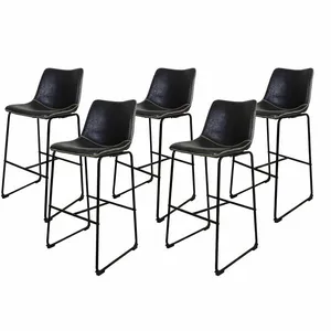 Kit 5 Banquetas Munich Estofadas Pretas com Encosto