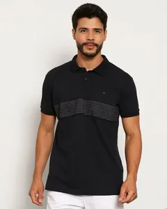 Camisa Polo Masculina Piquet Com Recortes Manga Curta Marinho P