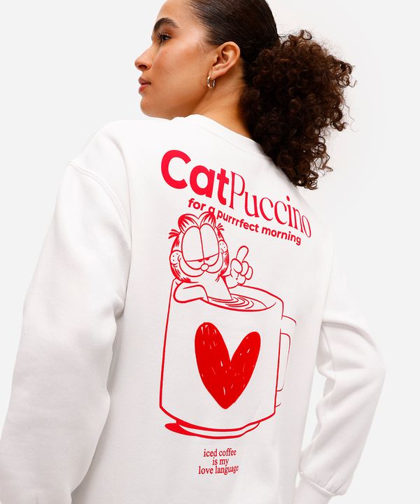 blusão feminino de moletom felpado garfield texturizado off white GG