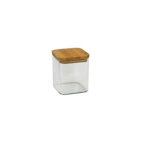 Pote de Vidro Quadrado Com Tampa de Bambu 6x8cm 250ml 5555 - Be10