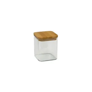 Pote de Vidro Quadrado Com Tampa de Bambu 6x8cm 250ml 5555 - Be10