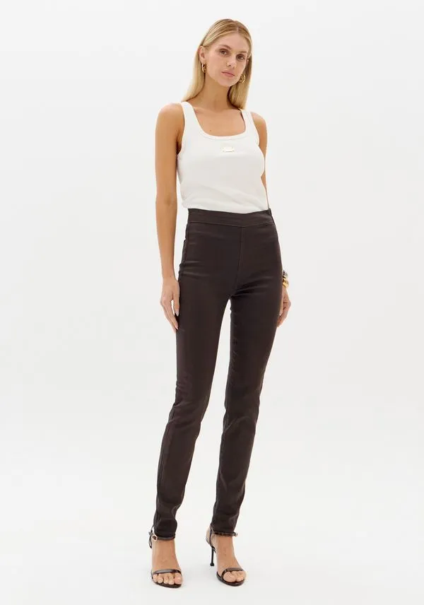 Calça Jegging Sarja Resinada Marrom 34