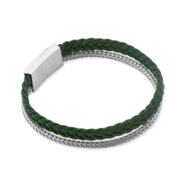 Pulseira Vert de Couro Natural Verde e Aço Cinza/verde GG