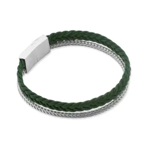 Pulseira Vert de Couro Natural Verde e Aço Cinza/verde P