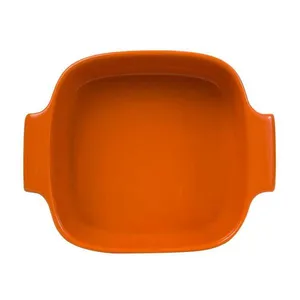 Travessa Quadrada Porcelana Germer 21x21cm Laranja 2L Assar e Servir com Alças Laterais
