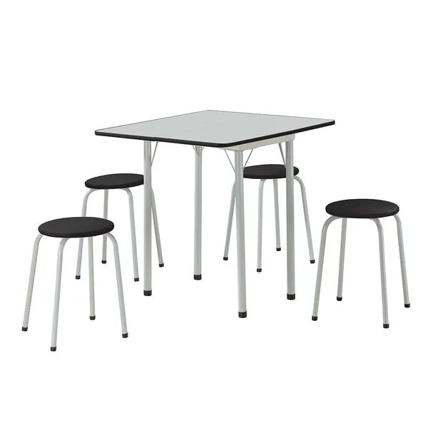 Conjunto de Mesa Nádia Quadrada Dobrável Branco e Preto 4 Banquetas - Criativa