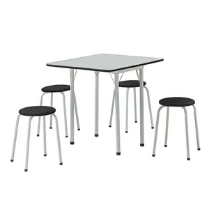 Conjunto de Mesa Nádia Quadrada Dobrável Branco e Preto 4 Banquetas - Criativa