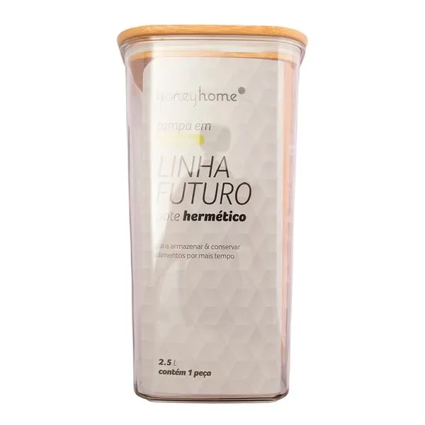 Pote Hermético Futuro 2500ml Plástico Pet e Bambu 13x13x23,5cm LM4078FTO - honeyhome