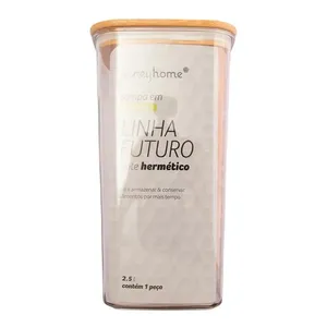 Pote Hermético Futuro 2500ml Plástico Pet e Bambu 13x13x23,5cm LM4078FTO - honeyhome