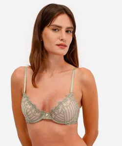 sutiã meia taça feminino de renda sem bojo floral verde 42