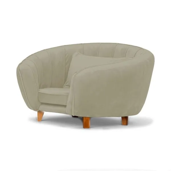Caminha Mini Poltrona para Pets Loja Sheep Bela para Cães e Gatos em Madeira e Veludo Bege 43x65x62cm Caminha Tipo Poltrona para Pets Loja Sheep Bela para Cães e Gatos em Veludo Bege com Almofadinha