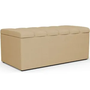 Calçadeira Recamier Baú Para Cama Box Solteiro Dália 100x50 Cm W01 Linho Bege Escuro - Lyam Decor